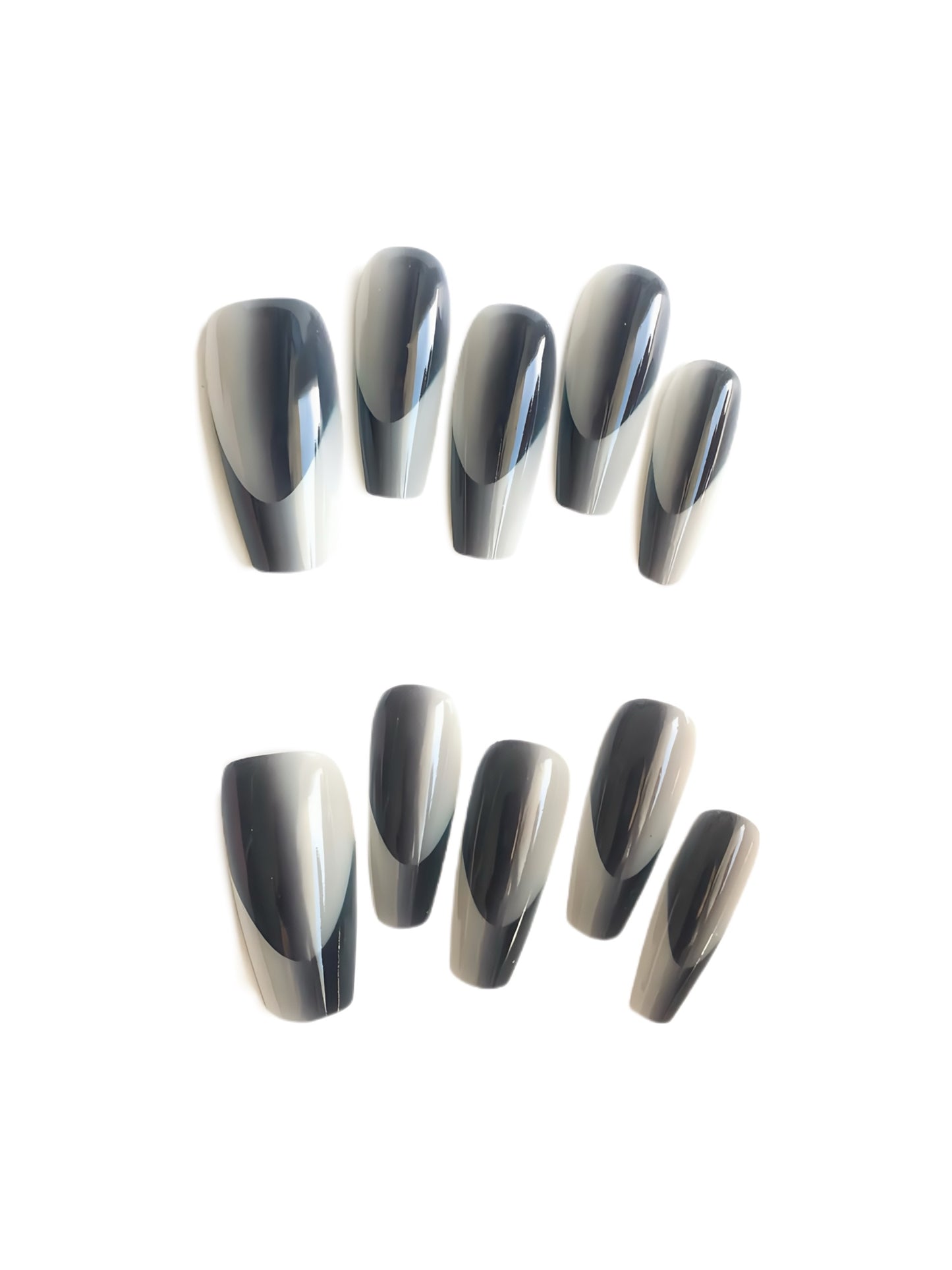 Noir Ombre long coffin press-on nails with black-to-clear gradient by Comfytip