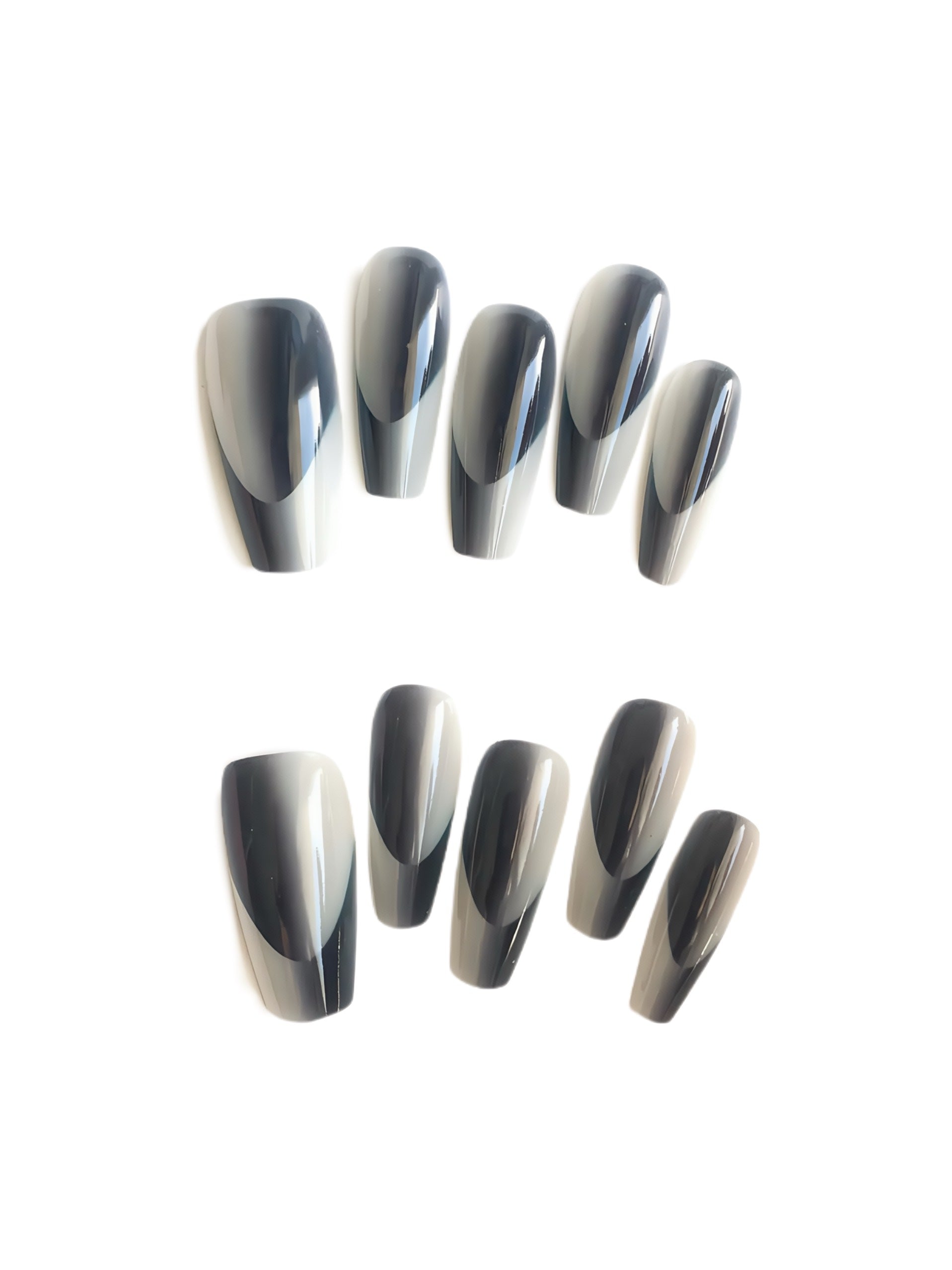 Noir Ombre long coffin press-on nails with black-to-clear gradient by Comfytip